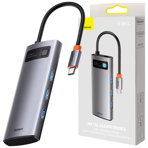 BASEUS MULTIFUNKTIONEL USB HUB 5IN1 USB TYPE C PD 100W HDMI GRÅ