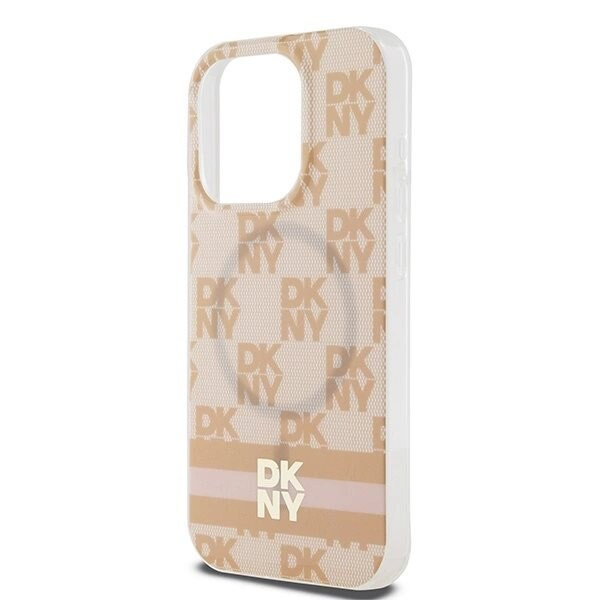DKNY IML rutete monomønster og trykte striper MagSafe-deksel til iPhone 13 Pro Max - Rosa