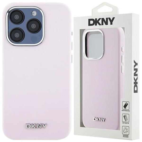 DKNY Liquid Silicone Small Metal Logo MagSafe-deksel til iPhone 15 Pro - rosa