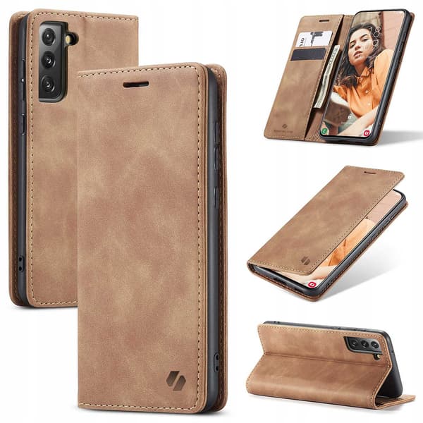 Spacecase Pålbocksväska För Galaxy S21 Fe Brunt Läderfodral