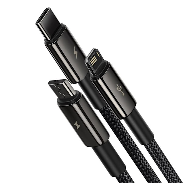 Baseus Tungsten 3-i-1 kabel USB - USB Type C / Lightning / micro USB 3,5 A 1,5 m svart (CAMLTWJ-01)