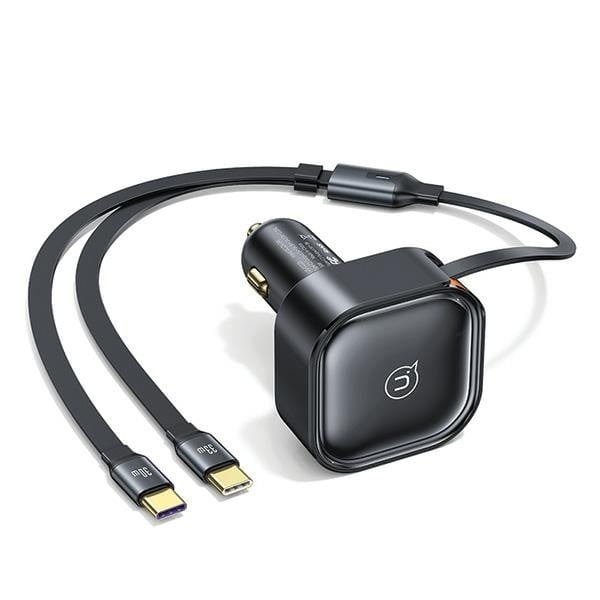 USAMS Lad. ensam. med infällbar kabel 2xUSB-C C41 PD 30W Snabbladdning svart/svart CC220CC01 (US-CC220)