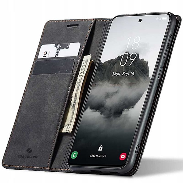 Spacecase Pålbocket Väska Galaxy S24+ Läderfodral Svart