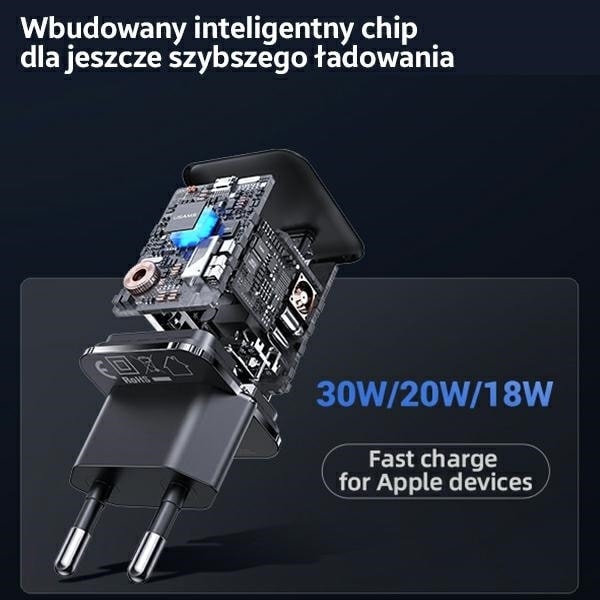 USAMS Lad. nätverk. 1xUSB-C T45 mini 30W (endast huvud) PD3.0 Snabbladdning vit/vit CC148TC02 (US-CC148)