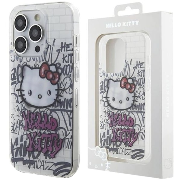 Hello Kitty IML Kitty On Bricks Graffiti-deksel til iPhone 15 Pro - hvit