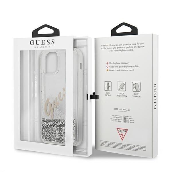 Guess GUHCP12LGLVSSI iPhone 12 Pro Max 6.7 sølv/sølv hardt deksel Glitter Vintage Script