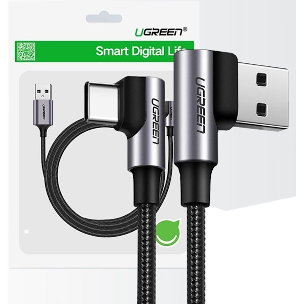 Grønn vinklet kabel USB - USB Type C Quick Charge 3.0 QC3.0 3 A 0,5 m grå (US176 20855)