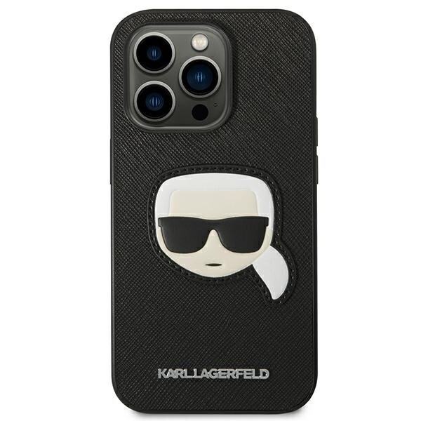 KARL LAGERFELD SAFFIANO KARL'S HEAD PATCH COVER TIL IPHONE 14 PRO - SORT