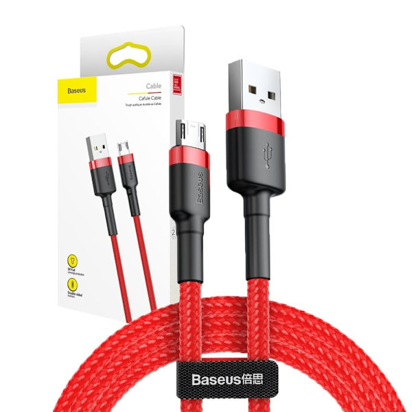 Baseus Cafule-kabel slitesterk nylonkabel USB / micro USB QC3.0 2.4A 1M rød (CAMKLF-B09)