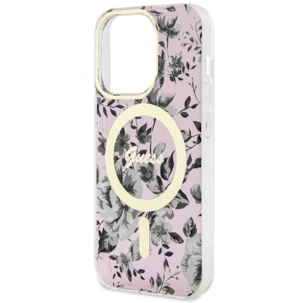 Guess GUHMP14XHCFWSP-deksel til iPhone 14 Pro Max 6.7 - Pink Flower MagSafe