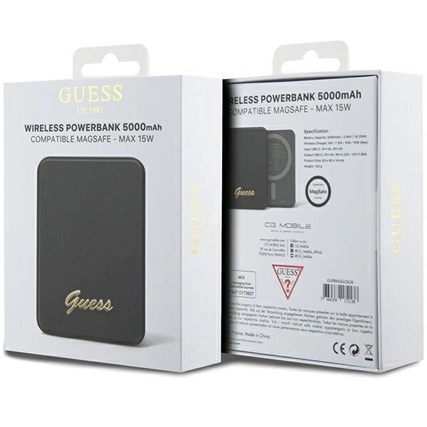 Guess MagSafe Metal Script Logo induksjonsstrømforsyning 15W 5000mAh - svart