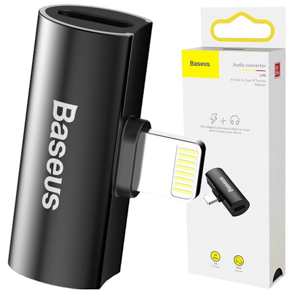 Baseus Audio Converter L46-adapter fra Lightning-kontakt til 2x Lightning-port svart (CAL46-01)
