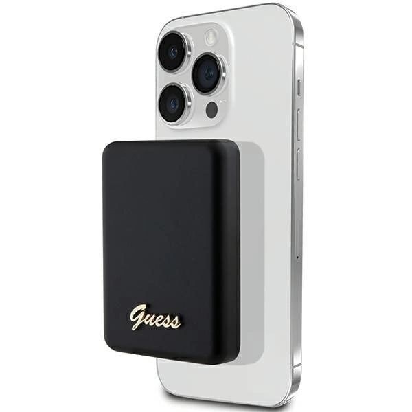 Guess MagSafe Metal Script Logo induksjonsstrømforsyning 15W 5000mAh - svart