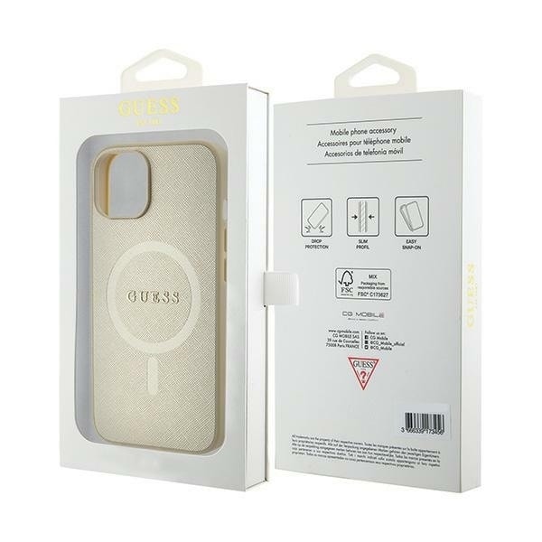Guess GUHMP15MPSAHMCB iPhone 15 Plus 6.7 gull/gull hardt deksel Saffiano MagSafe