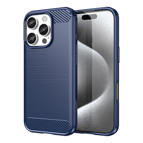 CARBON CASE SILIKONE ETUI TIL IPHONE 16 PRO - BLÅ