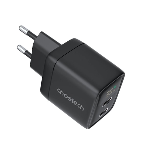Choetech PD6051 USB-C USB-C PD 35W GaN vegglader med skjerm - svart