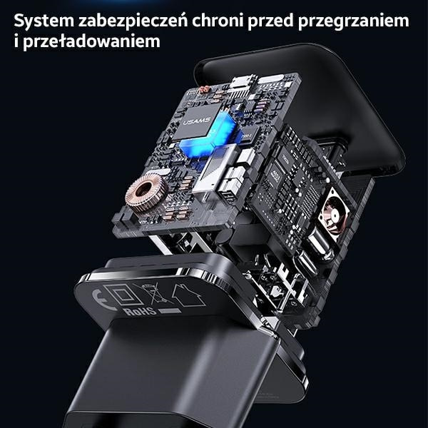 USAMS Lad. nätverk. 1xUSB-C T45 mini 30W (endast huvud) PD3.0 Snabbladdning svart/svart CC148TC01 (US-CC148)