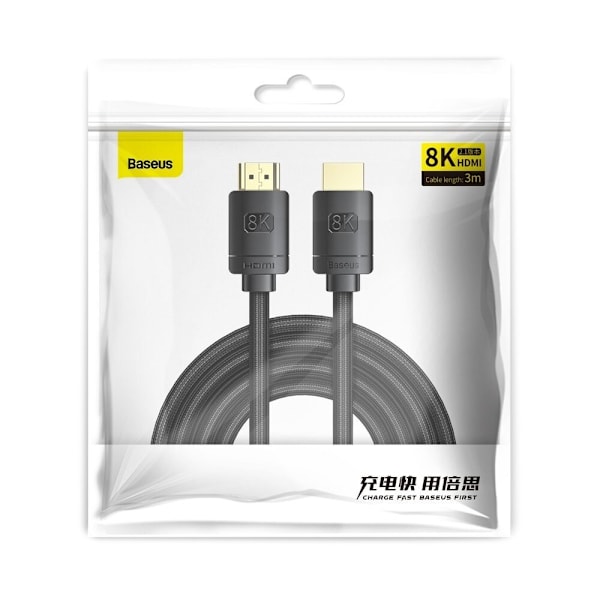 Baseus-kabel HDMI 2.1 8K 60 Hz 48 Gbps / 4K 120 Hz / 2K 144 Hz 3D eARC QMS Dynamic HDR VRR ALLM 3 m svart (CAKGQ-L01)