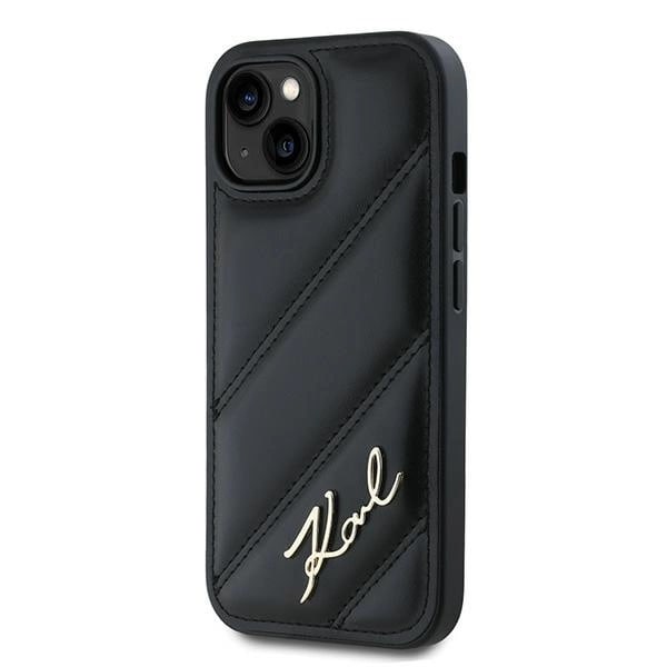 KARL LAGERFELD DIAGONAL QUILTED SCRIPT COVER TIL IPHONE 14 / 15 / 13 - SORT