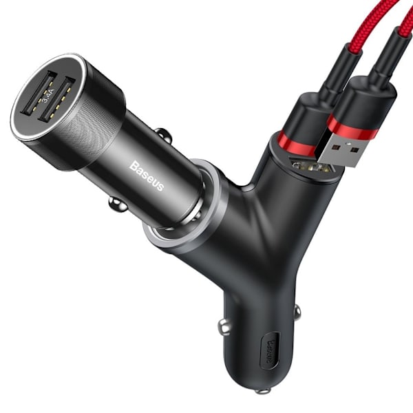Baseus Y Type Billader billader 2x USB + sigarettennertilkobling 3,4A svart (CCALL-YX01)