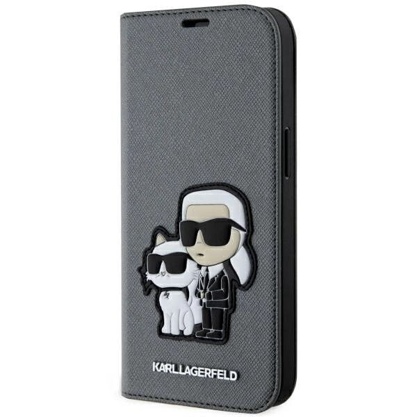 Karl Lagerfeld KLBKP14SSANKCPG fodral för iPhone 14 bokhylla - silver Saffiano Karl&Choupette