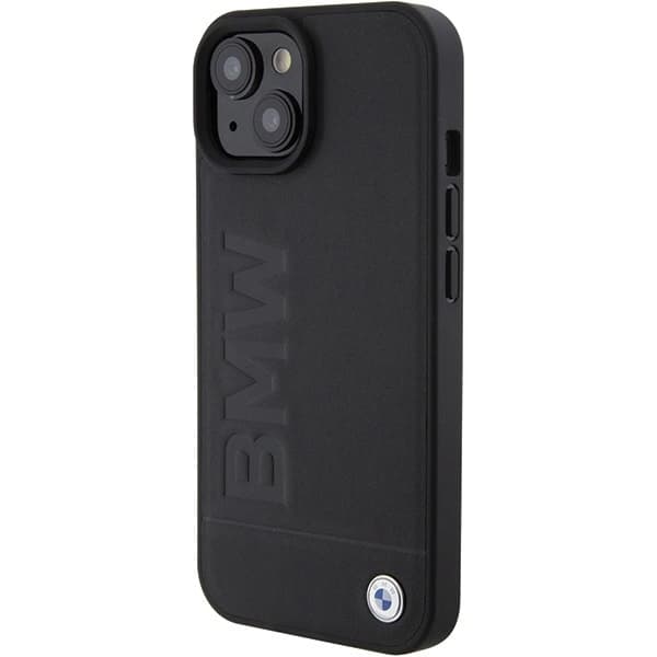 BMW LÆDER HOT STAMP ETUI TIL IPHONE 15 - SORT