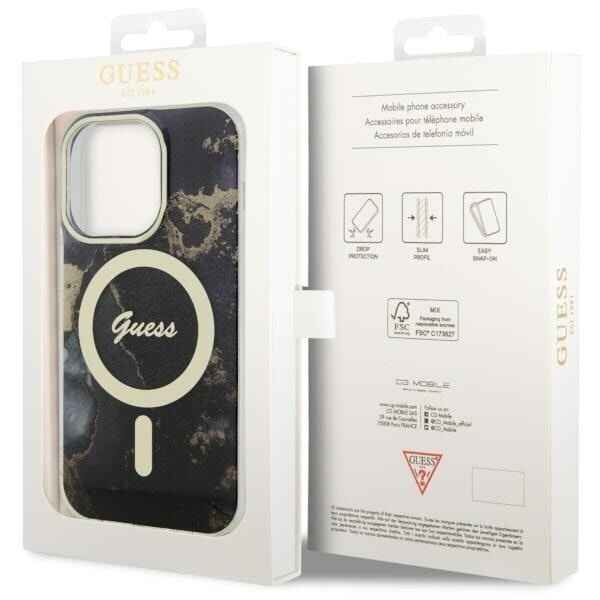 Guess GUHMP14XHTMRSK-deksel til iPhone 14 Pro Max 6.7 - svart Golden Marble MagSafe