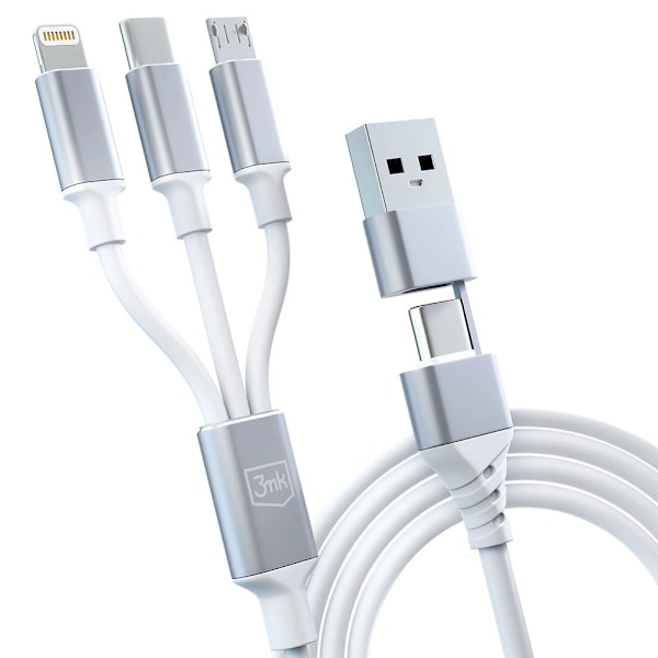 3mk Hyperkabel 3in1 USB-A - USB-C / USB-C - mikro-USB - Lightning 1,5 m - hvit
