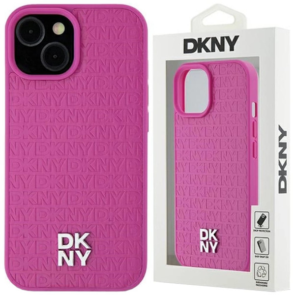 DKNY lærmønster metalllogo MagSafe beskyttelsesdeksel for iPhone 15/14/13 - Rosa