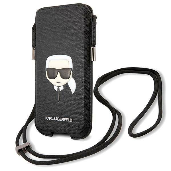 Karl Lagerfeld håndveske KLHCP12MOPHKHK 6.1 svart/svart hardt etui Saffiano Ikonik Karl`s Head