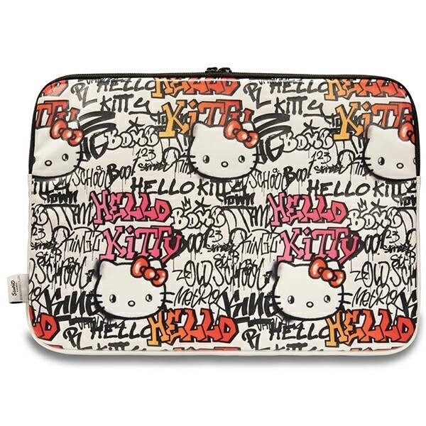 HELLO KITTY PU METAL LOGO-ETUI TIL EN 14" BÆRBAR COMPUTER - BEIGE