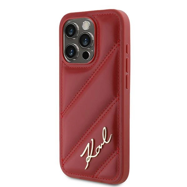 KARL LAGERFELD DIAGONAL QUILTED SCRIPT COVER TIL IPHONE 15 PRO MAX - RØD