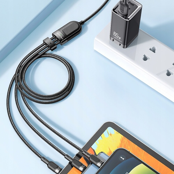 MCDODO USB-KABEL 3IN1 USB-C LIGHTNING MICRO USB SNABBLADDNING 6A 65W 1M