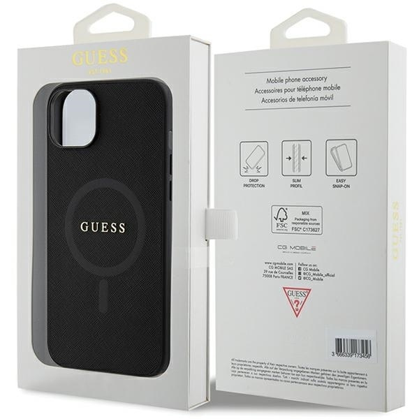 Guess GUHMP15MPSAHMCK iPhone 15 Plus 6.7 svart/svart hardt deksel Saffiano MagSafe