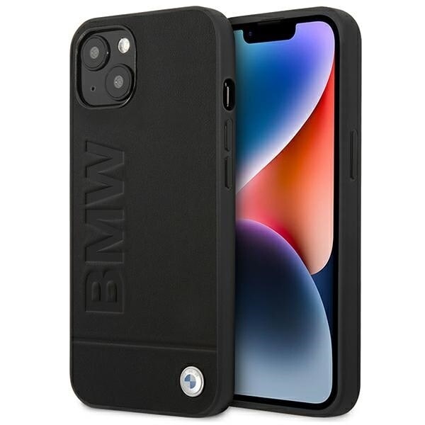 BMW LÆDER STEMPEL ETUI TIL IPHONE 14 PLUS - SORT