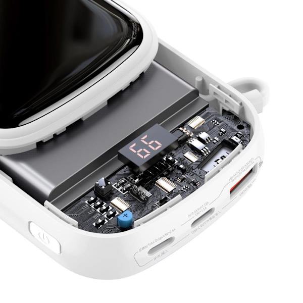 Baseus Qpow Digital Display strømbank med hurtiglading 20000mAh 20W QC/PD/SCP/FCP med innebygd Lightning-kabel hvit