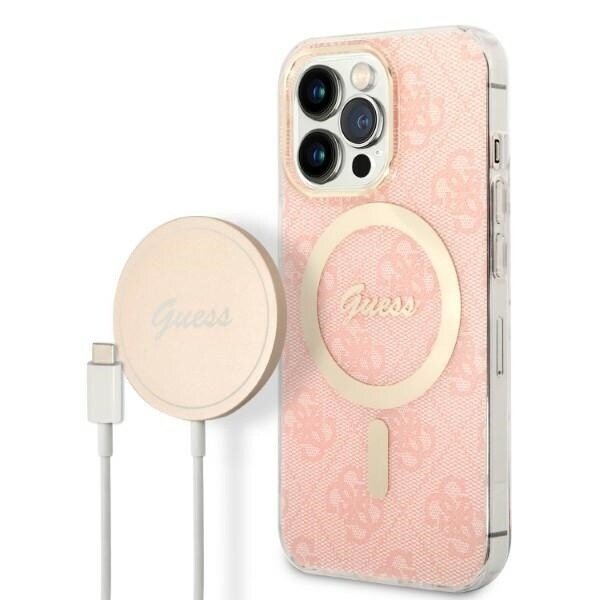 Guess sett MagSafe lader + etui for iPhone 13 Pro Max 6.7 rosa 4G Print (GUBPP13XH4EACSP)