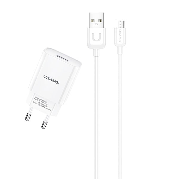 USAMS Lad. nätverk. 1xUSB T21 micro USB vit/vit 2.1A snabbladdning T21OCMC01