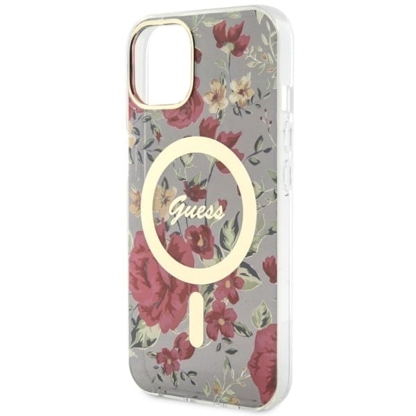 Guess GUHMP14SHCFWSA-deksel til iPhone 14 grønt/khaki hardt skall Flower MagSafe