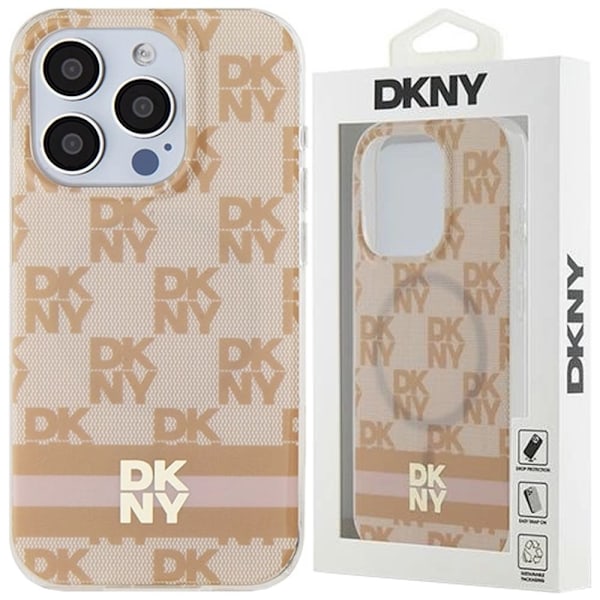 DKNY IML rutete monomønster og trykte striper MagSafe-deksel til iPhone 13 Pro Max - Rosa