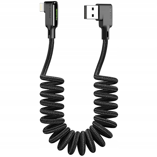 MCDODO VINKLAD USB LIGHTNING SPIRAL FJÄDERKABEL FÖR IPHONE 14 LED 2M
