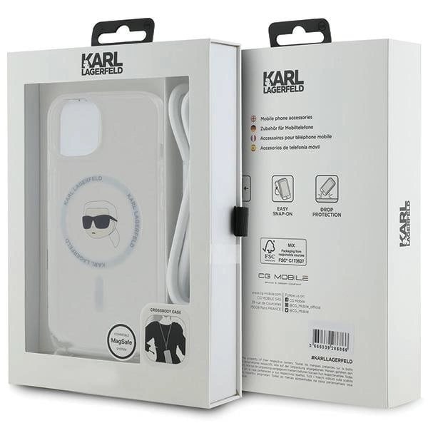 Karl Lagerfeld Crossbody IML Karl Head MagSafe-deksel til iPhone 15/14/13 - Gjennomsiktig