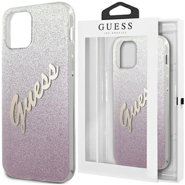 Guess GUHCP12LPCUGLSPI iPhone 12 Pro Max 6.7 rosa/rosa hardt deksel Glitter Gradient Script