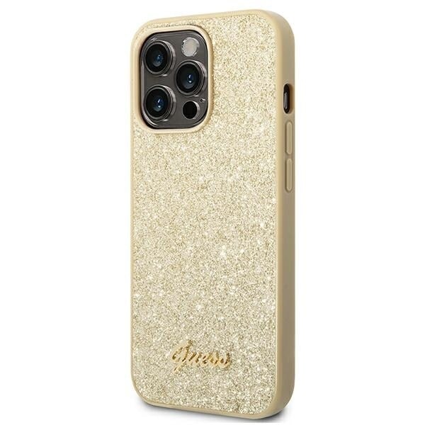 Guess GUHCP14XHGGSHD iPhone 14 Pro Max 6.7 gull/gull hardt deksel Glitter Script