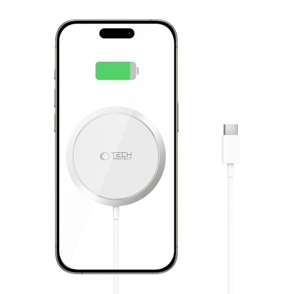 TECH-PROTECT QI15W-A34 MAGNETISK MAGSAFE TRÅDLØS LADER HVITT