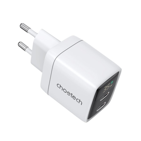 Choetech PD6051 2x USB-C PD 35W GaN vegglader med skjerm - hvit