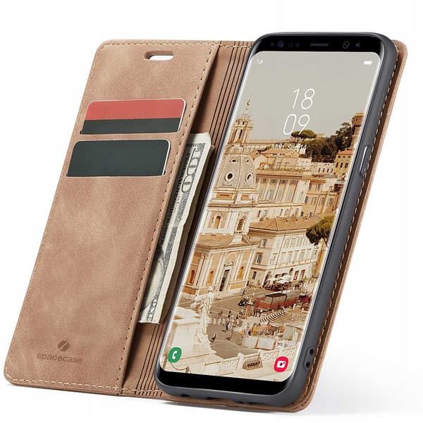 Rymdfodral Galaxy S8 Telefon Läder Ljusbrun