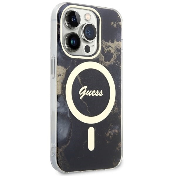 Guess GUHMP14XHTMRSK-deksel til iPhone 14 Pro Max 6.7 - svart Golden Marble MagSafe