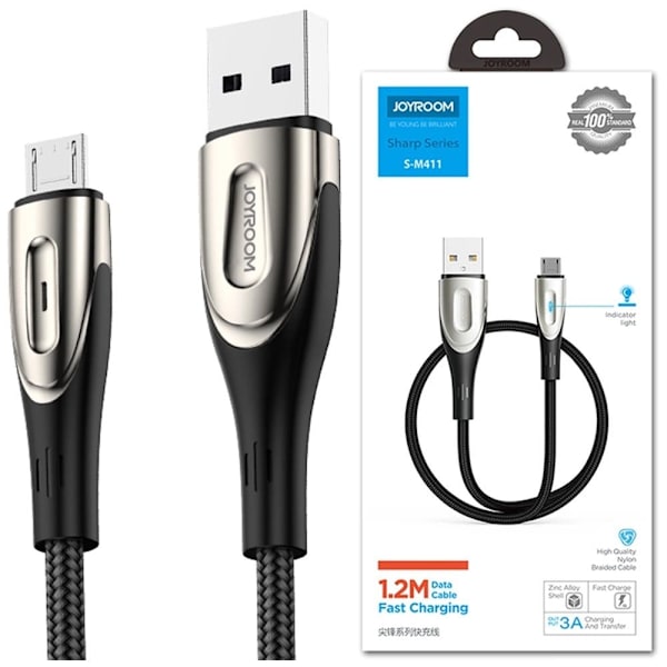 Joyroom S-M411 3A 2m USB-A - mikro USB-kabel med ladeindikator - svart