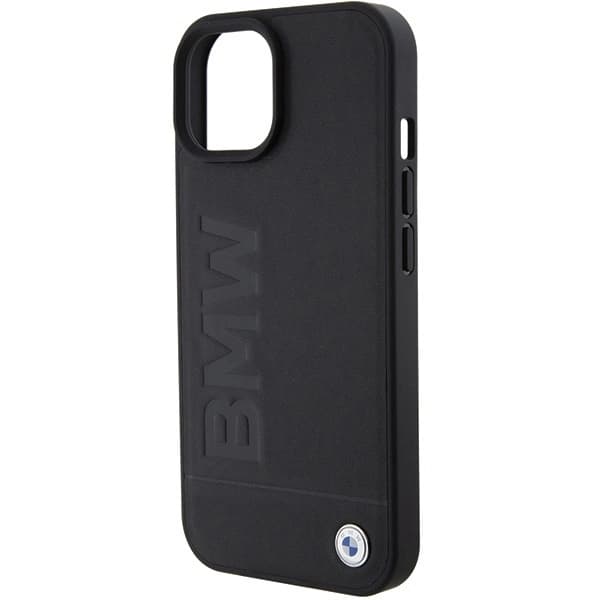 BMW LÆDER HOT STAMP ETUI TIL IPHONE 15 - SORT
